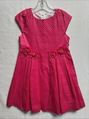 Mayoral Girls' Hot Pink Polka Dot Floral Waist Dress w/Rosettes. Lined. NWT!